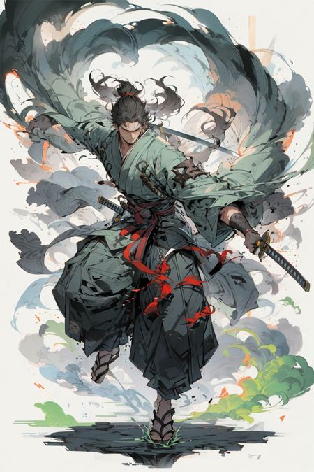 06960-2224199409-weapon, 1boy, male focus, sword, solo, japanese clothes, holding, holding weapon, katana, holding sword, sheath, full body, pant.jpg